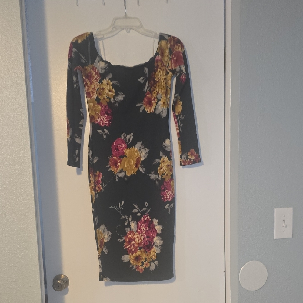 Hello Miss Black Floral Long Sleeve Dress